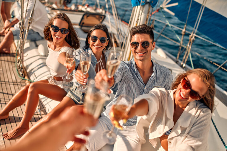 Bachelor & Bachelorette στο κύμα με πρόποση σε σκάφος στην Αθήνα – ιδανική εμπειρία pre-wedding με φίλους και σαμπάνια.
